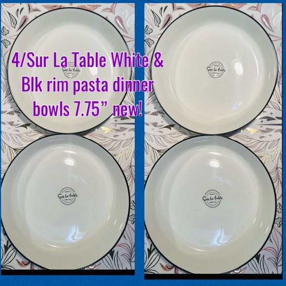Sur La Table White and Black Rim Pasta Dinner Bowls **Oversized by 2lb I PAY $13